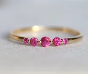 Natural Ruby Gemstone Dainty Ring Solid 10K Gold Jewelry Gift Size Available - Picture 1 of 5