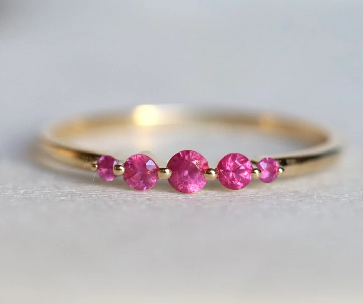 Natural Ruby Gemstone Dainty Ring Solid 10K Gold Jewelry Gift Size Available - Image 1 of 4