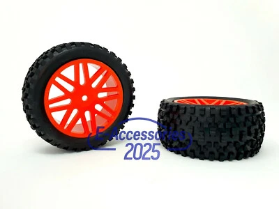HSP RC Buggy Off Road Wheels RC Car Pin Tyres 5 Spoke Red x 4 Front and Rear - Bild 1 von 4