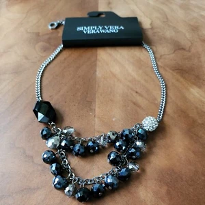 Simply Vera Wang Dazzling Black Gray Crystal Dangle Necklace New Asymmetric  - Picture 1 of 11