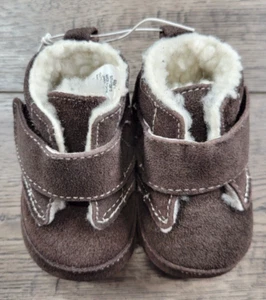 Baby Boy New Koala Baby Size 1 Genuine Suede Brown Fuzzy Lined Boots Shoes - Picture 1 of 3