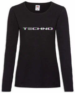 Techno Glitch Damen Langarm T-Shirt Audio Synthesizer LFO Wave Electro DJ MC - Picture 1 of 1