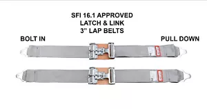 SAFETY HARNESS NEW PAIR 3" LATCH & LINK LAP BELT 2 POINT RACING BELT GRAY - Bild 1 von 10