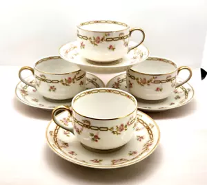 Haviland Limoges Schleiger Pink Roses Cup and Saucer Set of 4 - Picture 1 of 6