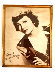 Claudette Colbert Signed Print 8x10 Cardstock Photo 1940 in Vintage Brass Frame - Picture 1 of 12