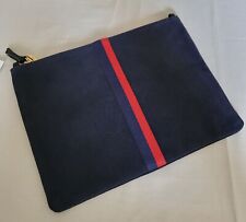 NWT Clare V Navy Sac Bretelle Perforated Suede Flat Clutch, with strap