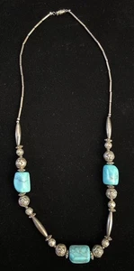 VTG Sterling Silver Necklace W/ Turquoise Beads & Ornate Details 18" Handmade - Picture 1 of 6