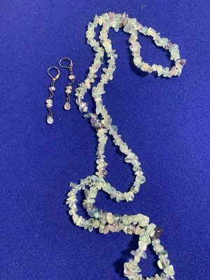 Collar de piedras preciosas de cuarzo 32 pulgadas multicolor azul y verde tacto con pendientes Foto 1 de 4