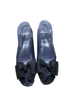 Stuart Weitzman Heels Womens Size 6 Black Patent Leather Slingback Peep Toe Bow - Picture 1 of 9