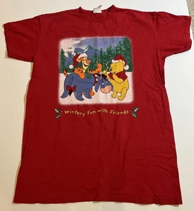 Vintage 90s Disney Winnie the Pooh Winter Holiday Sleep T Shirt Adult One Size - Picture 1 of 10