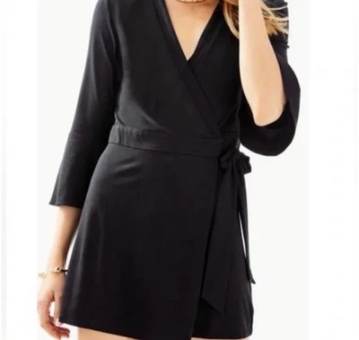 Lilly Pulitzer Karlie Wrap Black Romper Size Small Bell Long Sleeve Stretch - Image 1 of 4