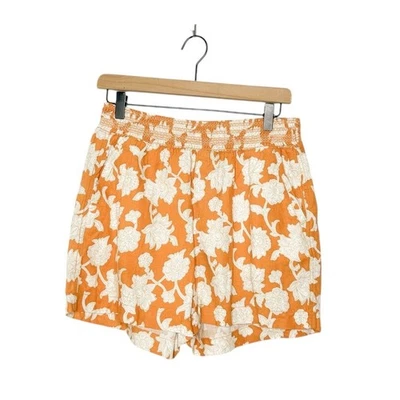Pantalones Cortos Briggs Boho Estampado Neutro Naranja Mostaza Mezcla de Lino Medianos M Foto 1 de 4
