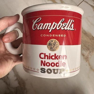 Taza caliente vintage Campbell's Classic 1996 sopa de fideos de pollo roja y blanca Foto 1 de 4