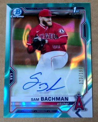 2021 Bowman Chrome Draft Sam Bachman Aqua Lava Refractor Auto 123/199 Angels - Image 1 of 2
