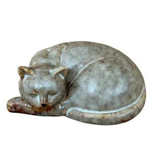 Vintage Cat Curled Up Sleeping Kitten Figurine Paperweight Glazed Creams Browns - Picture 1 of 10