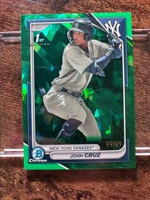 2024 Bowman 1st Chrome SAPPHIRE GREEN REFRACTOR/99 John Cruz Yankees #BCP-77 - Image 1 of 2