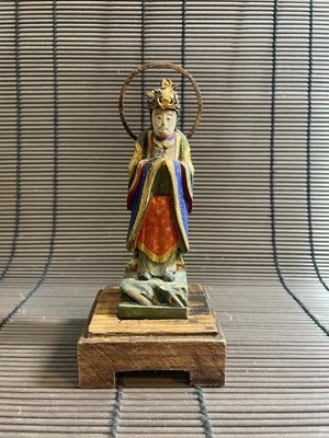 Edo Period Japanese Tenbu Guardian Statue 13cm Hand Carved Wood Buddhist Art - Image 1 of 4