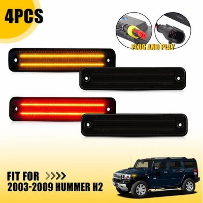 Fit 2003-2009 LED HUMMER H2 Smoked Marker Side Light Set Front Rear Amber 4X Red - Image 1 of 4