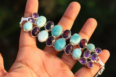 紫水晶石 925 纯银珠宝手链 尺寸 7-8 — 第 1/3 张图片