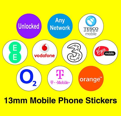 PRICESTICKERS Mobile Phone Network Stickers - Unlocked / Any Network / Virgin / Tesco / EE / 3