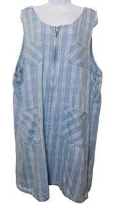Capacity Woman Denim Jean Zip Front Jumper 1X Sleeveless Dress Cotton Blue Plaid - Picture 1 of 9