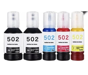 5PK Refill Ink Bottles for Epson EcoTank 502 ET-4760 ET-2760 ET-2750 ET-3760 New - Picture 1 of 4