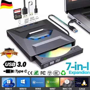 7in1 USB3.0 Type C Externes Laufwerk DVD CD UHD 4K Brenner Player für Laptop PC - Bild 1 von 13