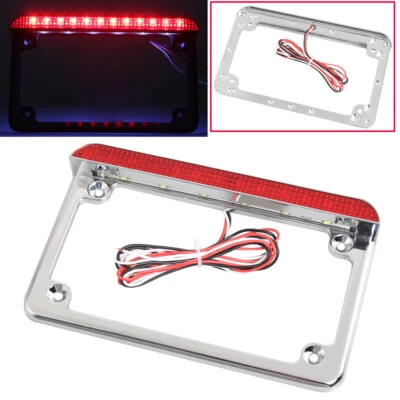 Marco de matrícula LED de aluminio para moto 12 V con luz de freno para Harley Yamaha Foto 1 de 4
