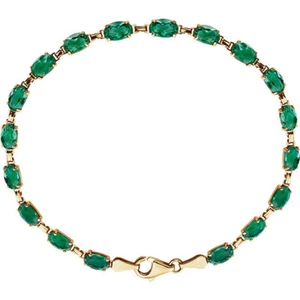 Brazalete de 7,25" de esmeralda creado en laboratorio en oro amarillo de 14K - Imagen 1 de 3