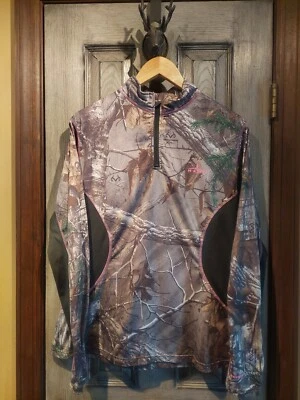 Womens Real Tree shirt jacket size XL athletic Scent Factor hunting 1/4 Zip - Image 1 of 4
