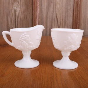 Milk Glass Grape Pattern Platter Cream & Sugar - Picture 1 of 6