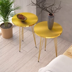 Set of 2 End Table -  Wood Round Sofa Side Coffee Tables for Small Spaces - Picture 1 of 100