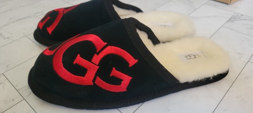 UGG Scuff Logo Scamosciato Lana Interno Taglia 8 Ciabatte Uomo Sandali Nero