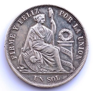 Republica Peruana - 1 Sol 1866 Lima. EBC-/XF-. Plata 24,9 g. Escasa así - Imagen 1 de 2