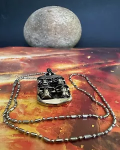 Silver Ball and Round End Tube 48cm Necklace Chain with 4 head of skulls dog tag - Picture 1 of 3