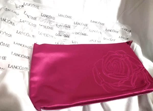 Small Clutch Purse Pouch Bag Zipper Top Lancome Make-up Red Rose on Red Hot Pink - Picture 1 of 3