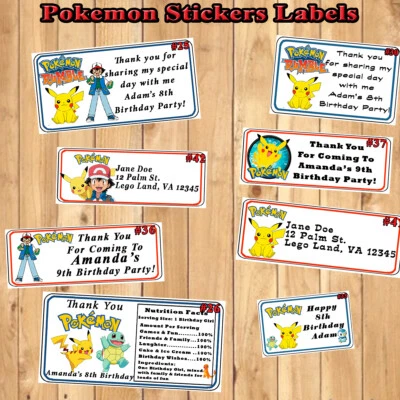 Pokemon Birthday Stickers 1 Sheet Favor Address Stickers Personalized - Image 1 of 4