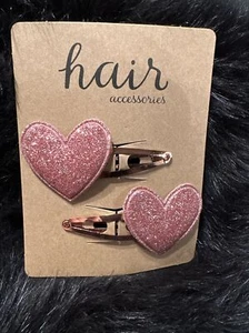 Pair Of Glitter Pink Heart  Hair Barrettes - Picture 1 of 3