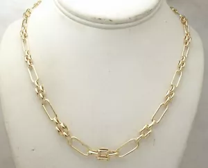 Technibond Paper Clip Panther Link Chain Necklace 14K Yellow Gold Plated Silver - Picture 1 of 4