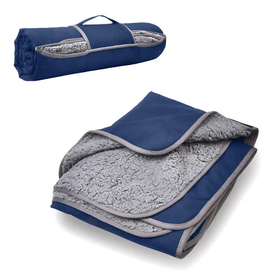 Waterproof Outdoor Blanket Sherpa Windproof Comfy Foldable Pet, 51''X 59'' Navy - Image 1 of 4