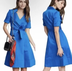 Karen Millen Cornflower Blue Trench Belted Dress With Pockets Size 14 Immaculate - Picture 1 of 7