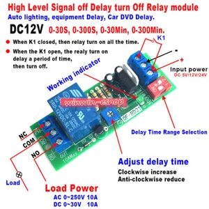 DC 12V Adjustable Signal Trigger Timer Relay Switch Time Delay Turn Off Module - Picture 1 of 3