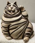 Vintage C Butler Jones Art Pottery Ceramic Fat Cat Coin Bank Signed Wire Whisker