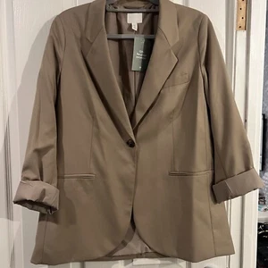 H&M Damen Blazer taupe mittelgefütterter neuer einreihiger Revere-Kragen - Bild 1 von 9