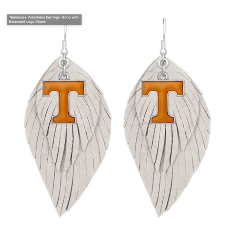 Tennessee Volunteers White Orange Boho Leather Feather Wire Earrings Jewelry UT Cover