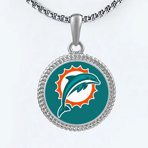 Miami Dolphins Womens Mens Round Link Chain Pendant Necklace w Gift Pkg D22 Cover