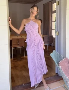 Purple Maxi Evening Dress, Ruffle Wedding Guest Long Dress - Size M (UK 10) - Picture 1 of 8