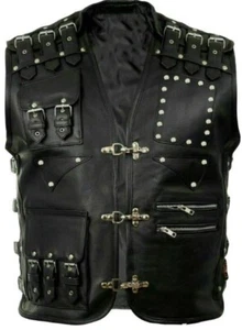 Herren Echtleder Barkeeper Weste Bar Weste Biker Stylisch Leder Customize Weste - Bild 1 von 4