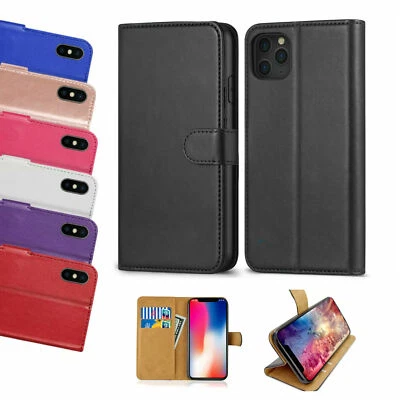 LUXURY REAL LEATHER WALLET STAND CASE CARD POCKET FOR IPHONE 12/13/14/15/16e/17 - Image 1 of 4