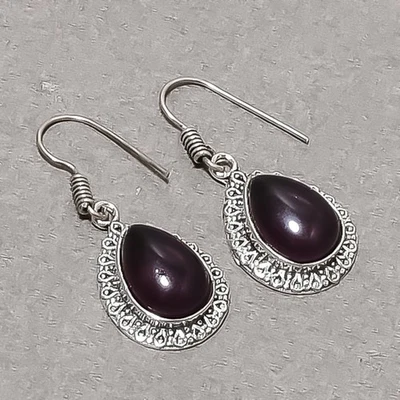 African Amethyst Pear Shape Gemstone Handmade Gift Jewelry Earrings 1.6" SR 5434 - Image 1 of 4